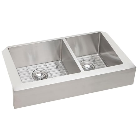 Elkay Crosstown Stainless Steel 35-7/8 X 20-1/4 X 9 60/40 Double Bowl Farmhouse Sink Kit ECTRUF32179RDBG